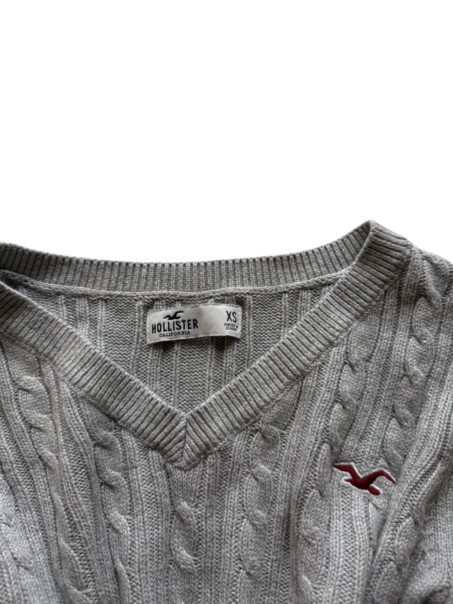 Hollister Grey Cable Knit Sweater (XS)