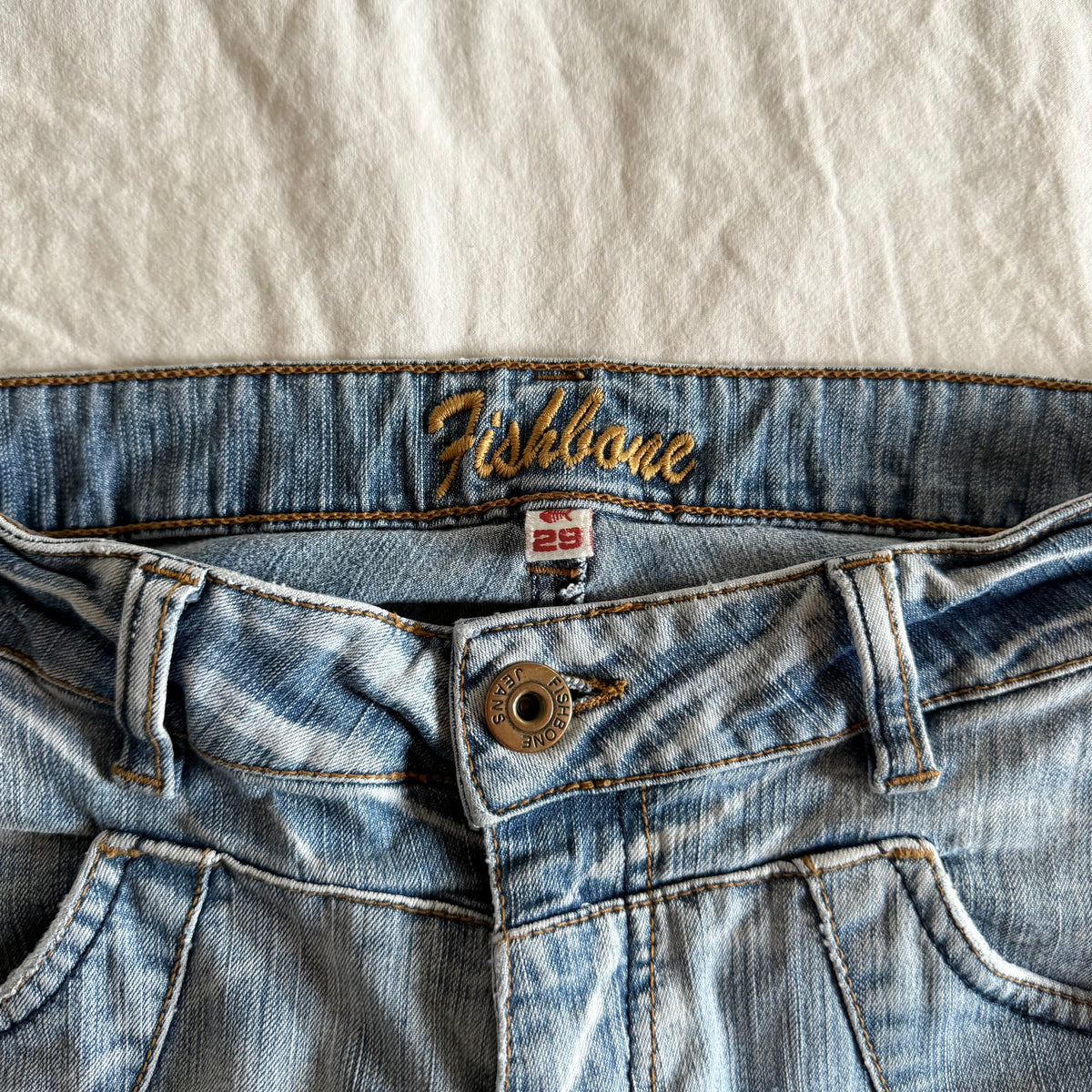 Fishbone Low-Rise Light Wash Straight Fit Jeans - Size XS/S