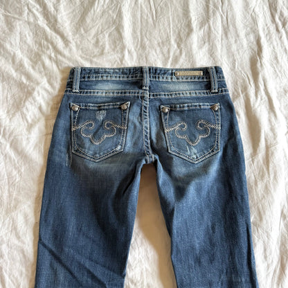 Rerock Low-Rise Ripped Medium Wash Bootcut Jeans - Size XXS
