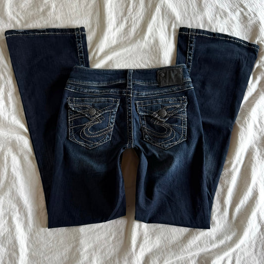 Silver Low-Rise Dark Wash Bootcut Jeans - Size XS