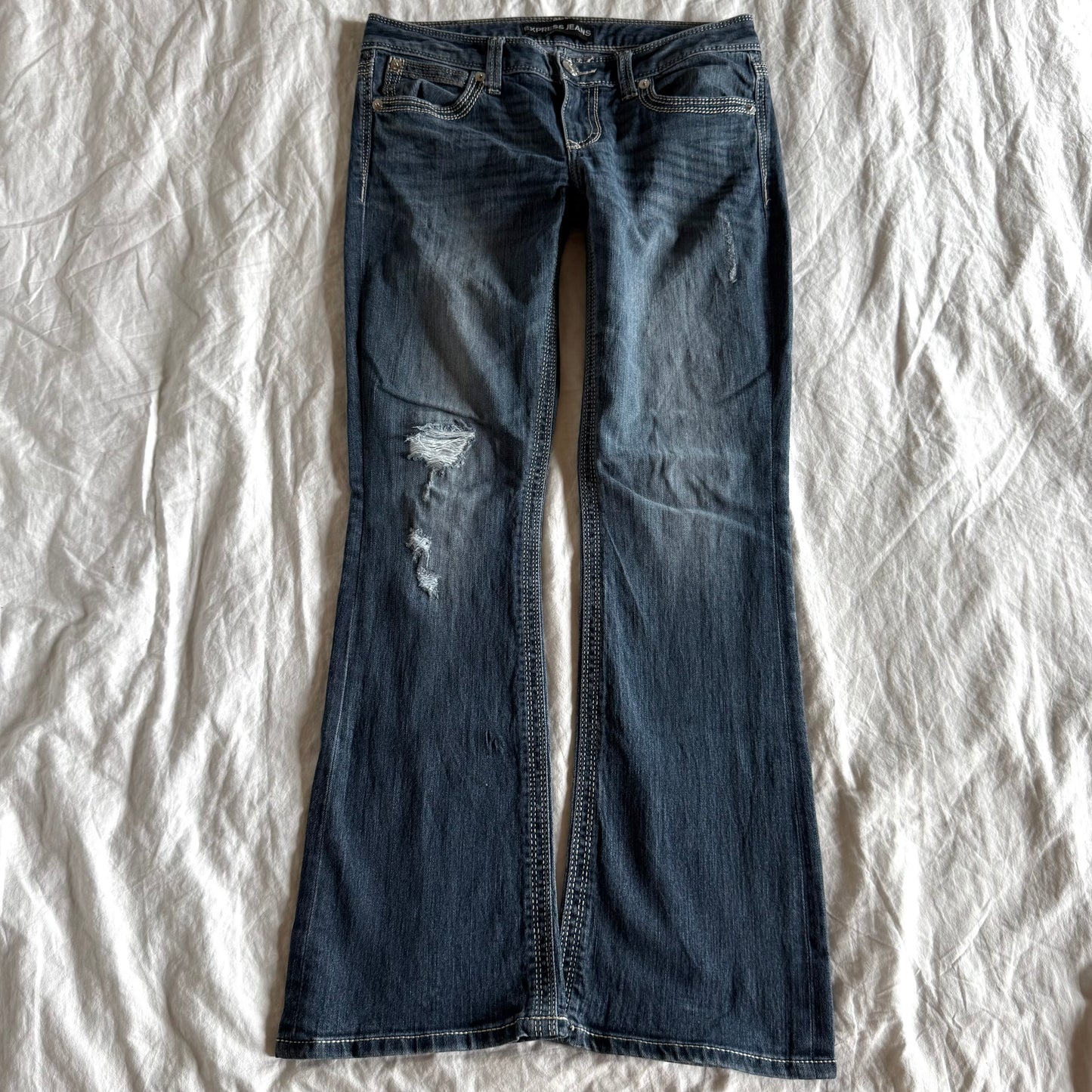 Express Low-Rise Dark Wash Straight Fit Jeans - Size S/M