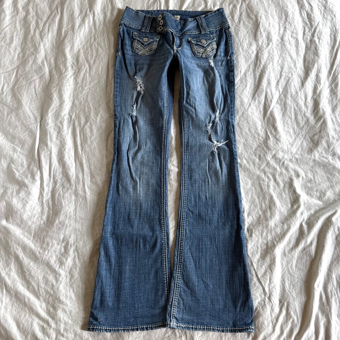 H2J Low-Rise Medium Wash Bootcut Jeans - Size XS
