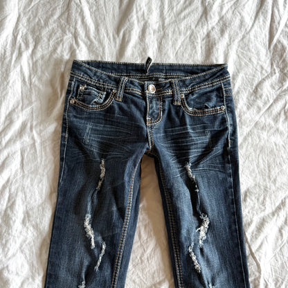 Soundgirl Low-Rise Ripped Dark Wash Bootcut Jeans - Size XXS