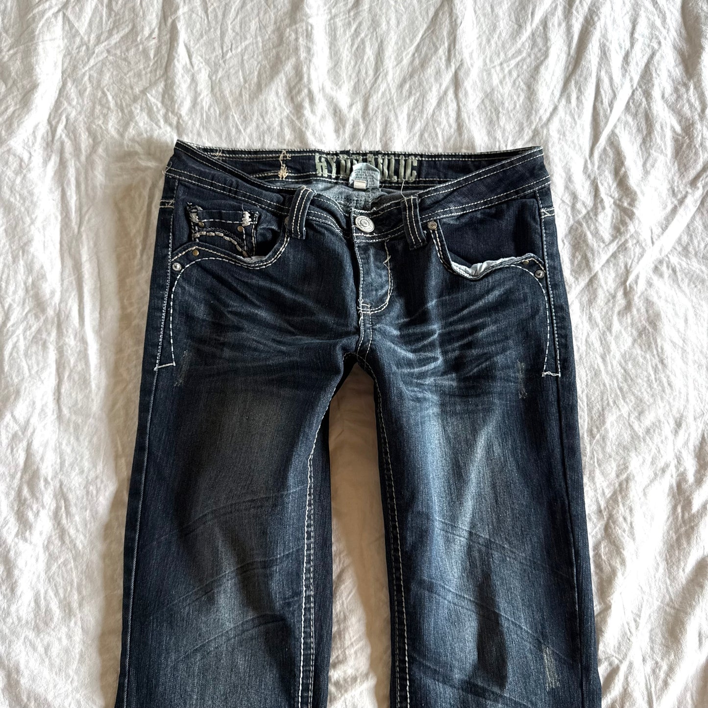 Hydraulic Low-Rise Dark Wash Flared Jeans - Size M