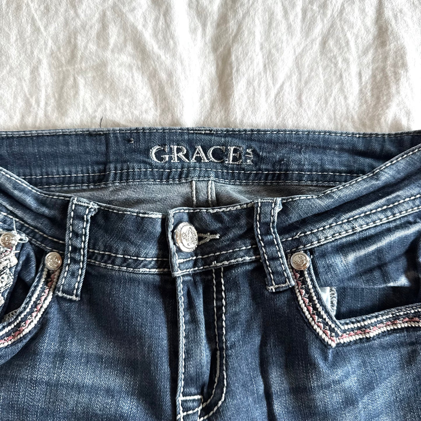 Grace Low-Rise Medium Wash Straight Fit Jeans  - Size S