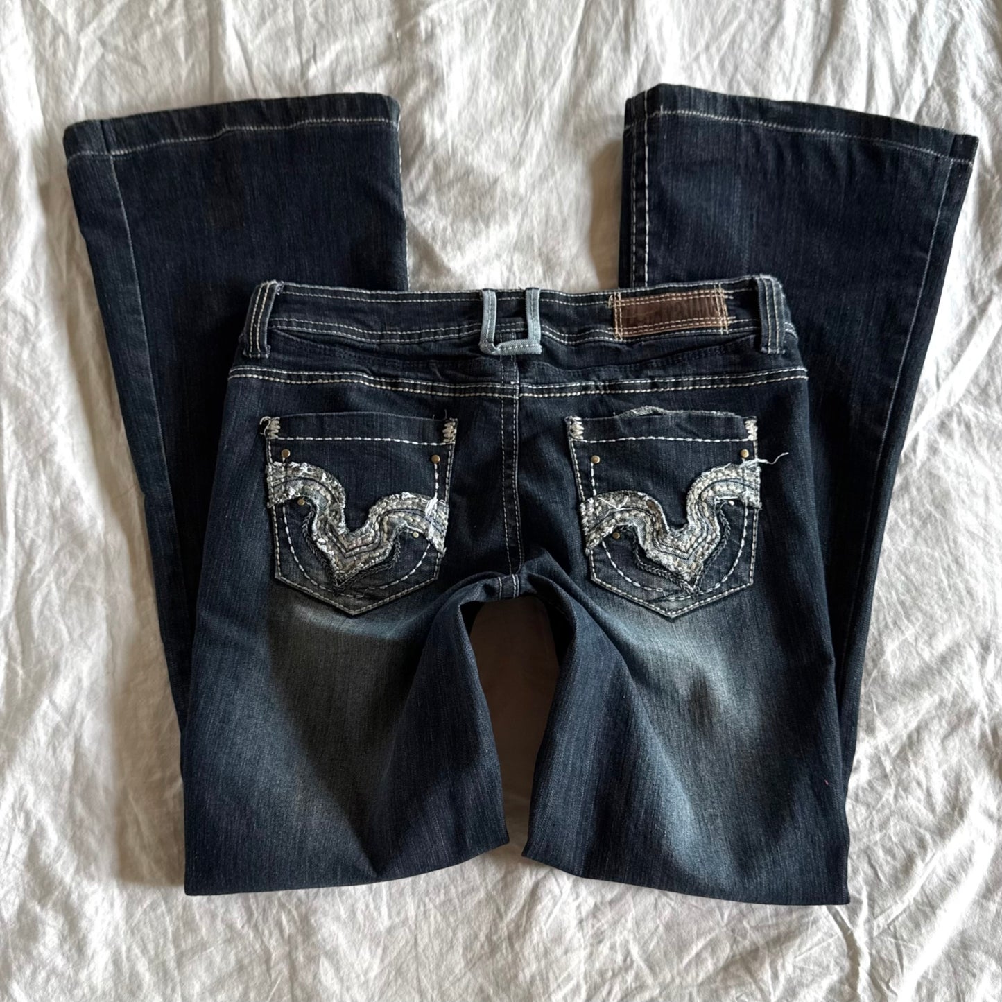 Hydraulic Low-Rise Dark Wash Flared Jeans - Size M