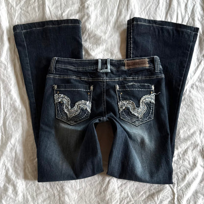Hydraulic Low-Rise Dark Wash Flared Jeans - Size M