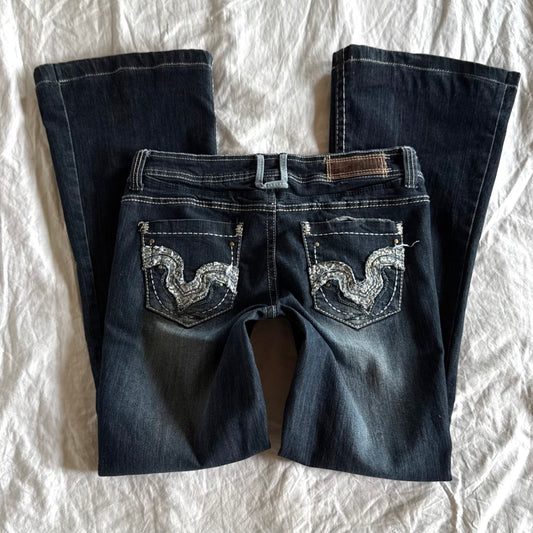 Hydraulic Low-Rise Dark Wash Flared Jeans - Size M