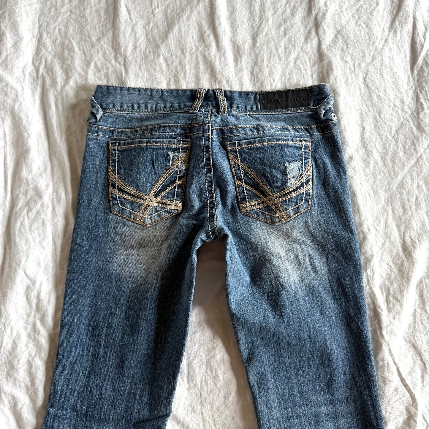 RUE21 Low-Rise Medium Wash Ripped Flared Jeans - Size XS