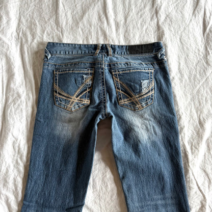 RUE21 Low-Rise Medium Wash Ripped Flared Jeans - Size XS