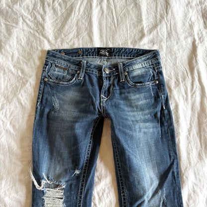 Rerock Low-Rise Ripped Medium Wash Bootcut Jeans - Size XXS