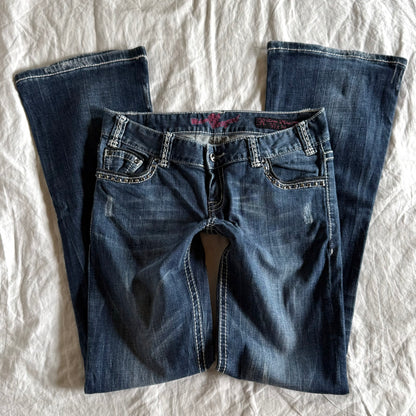 Rock & Roll Cowgirl Low-Rise Dark Wash Bootcut Jeans - Size M