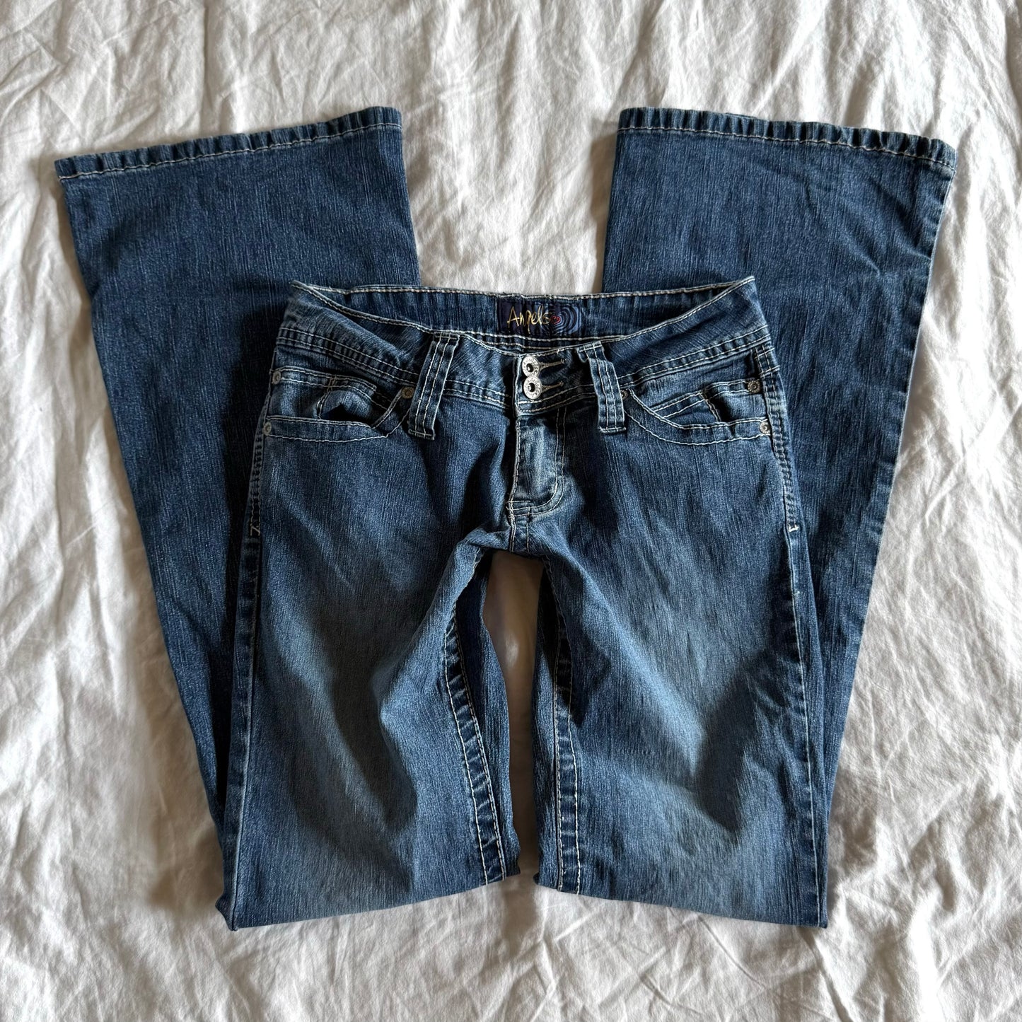 Angels Low-Rise Medium Wash Flared Jeans - Size XS