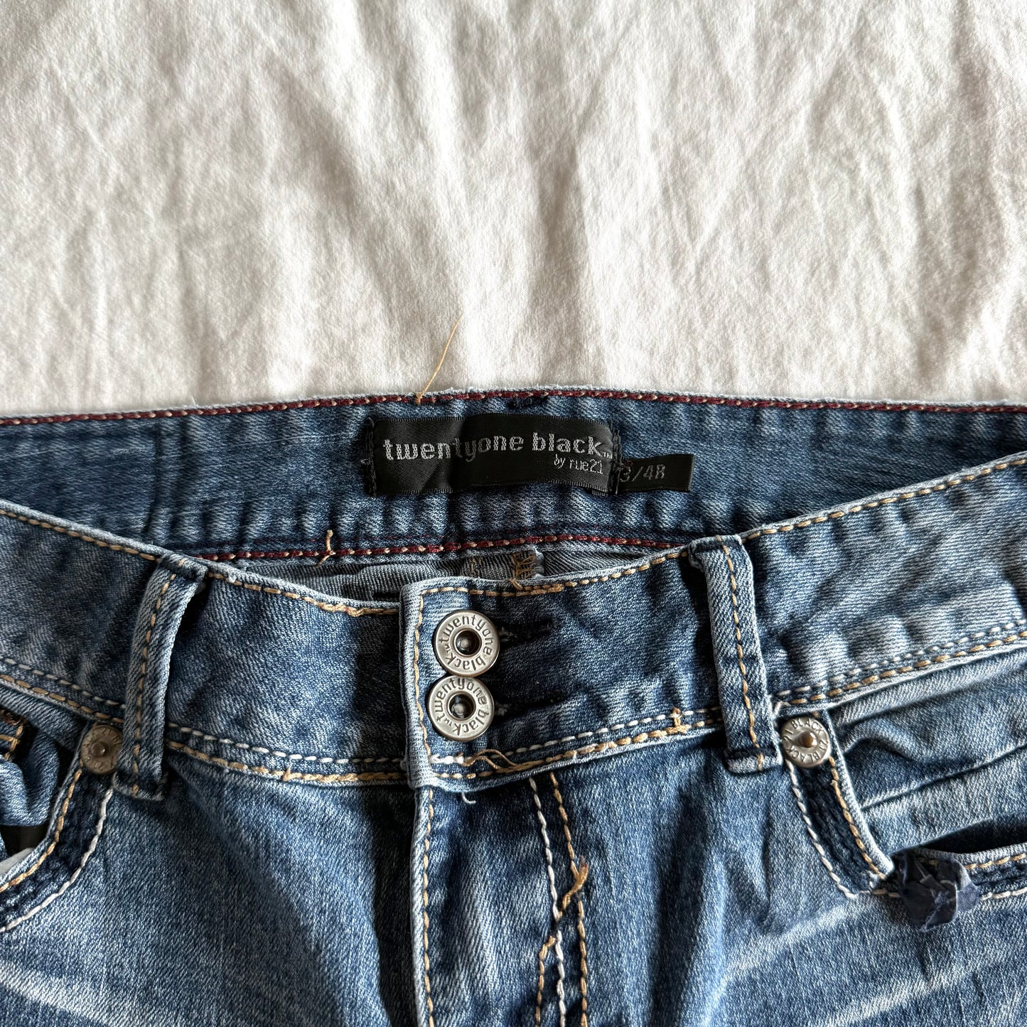 RUE21 Low-Rise Medium Wash Ripped Flared Jeans - Size XS