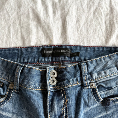 RUE21 Low-Rise Medium Wash Ripped Flared Jeans - Size XS