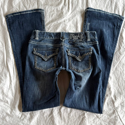 Rock & Roll Cowgirl Low-Rise Dark Wash Bootcut Jeans - Size M