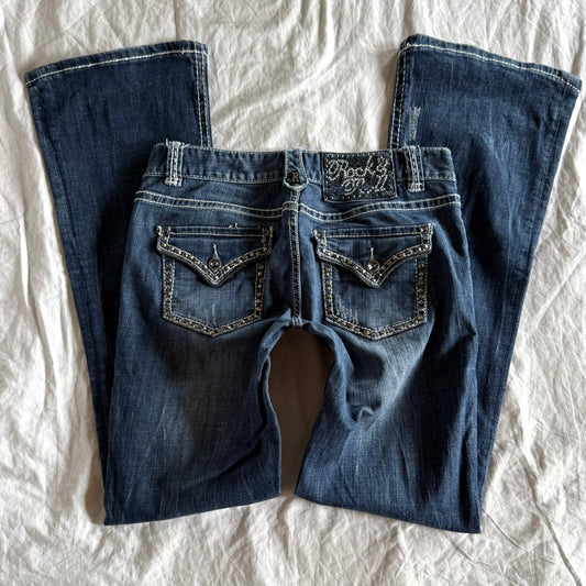 Rock & Roll Cowgirl Low-Rise Dark Wash Bootcut Jeans - Size M