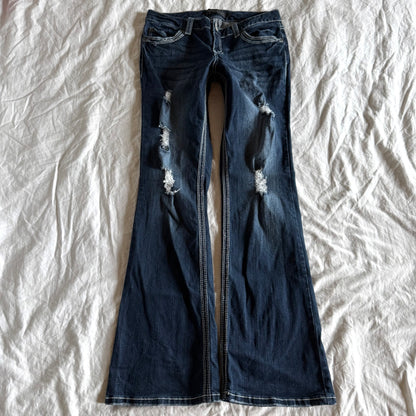 RUE21 Low-Rise Ripped Dark Wash Bootcut Jeans - Size M