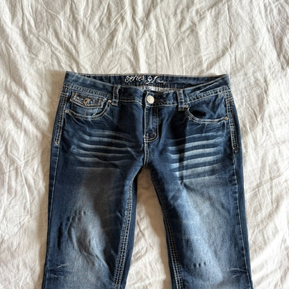 Amethyst Low-Rise Dark Wash Bootcut Jeans - Size L