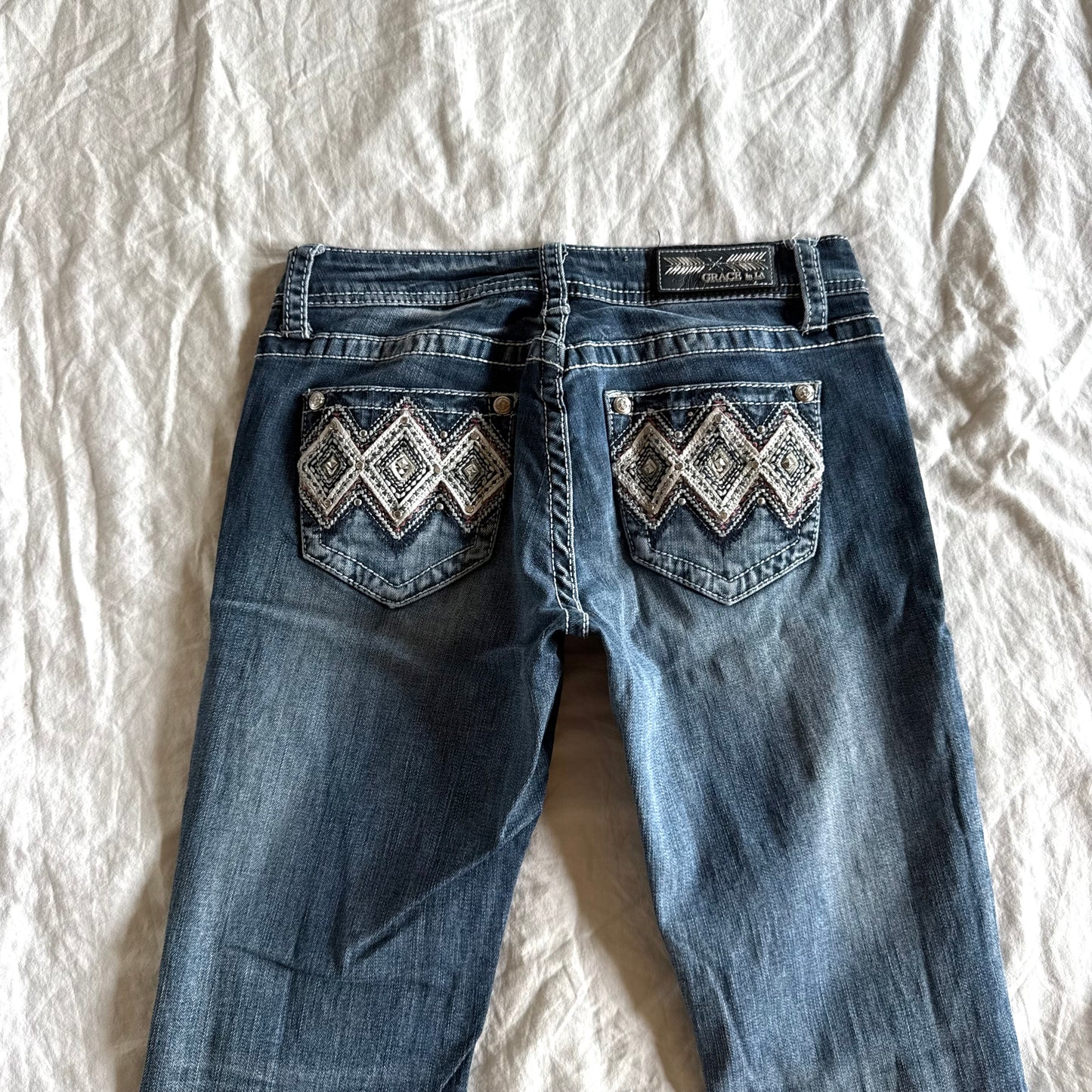 Grace Low-Rise Medium Wash Straight Fit Jeans  - Size S