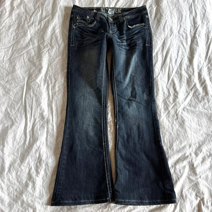 Hydraulic Low-Rise Dark Wash Flared Jeans - Size M