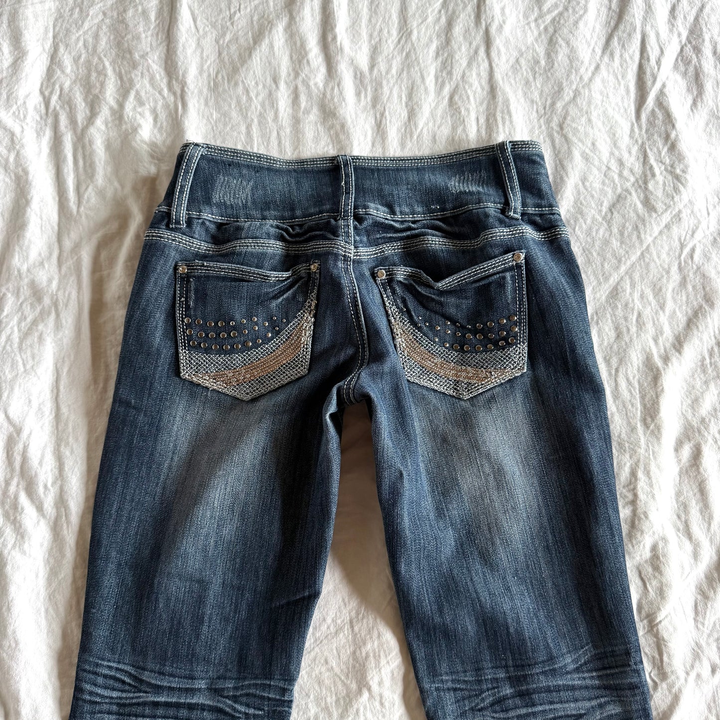 Almost Famous Low-Rise Dark Wash Ripped Flared Jeans - Size XS