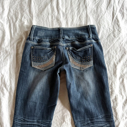 Almost Famous Low-Rise Dark Wash Ripped Flared Jeans - Size XS