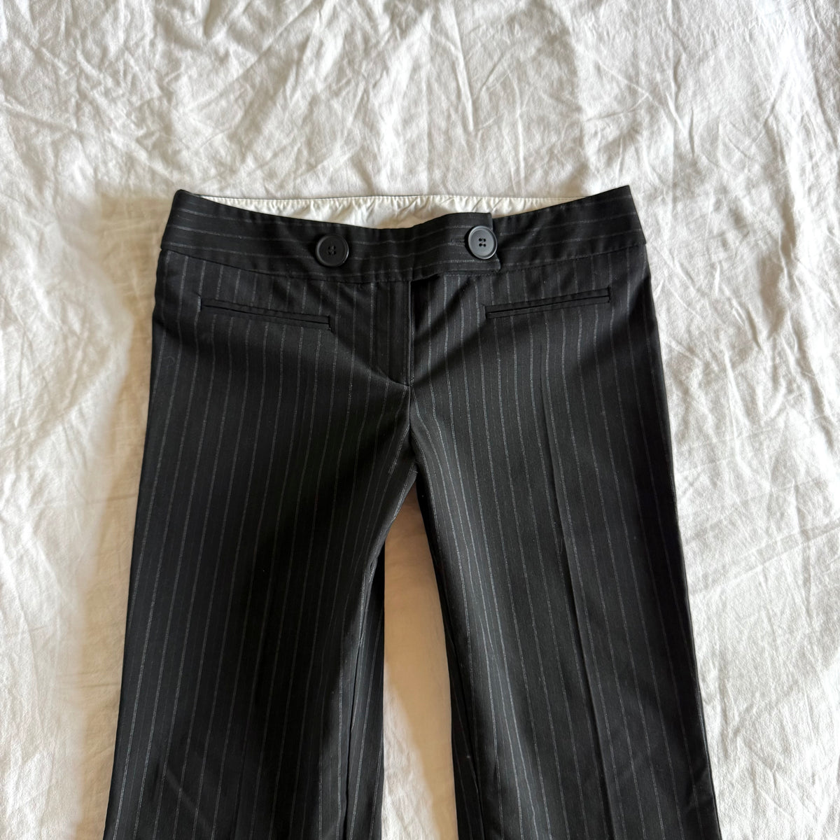 Topshop Low-Rise Pinstriped Office Siren Bootcut Trousers - Size XXS