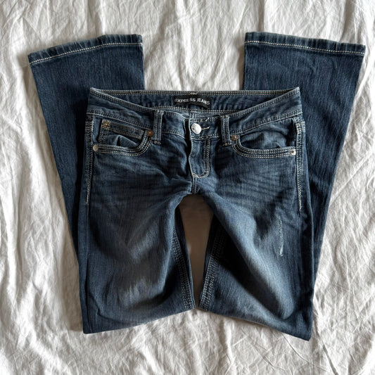 Express Low-Rise Dark Wash Straight Fit Jeans - Size S/M