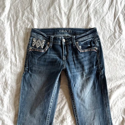 Grace Low-Rise Medium Wash Straight Fit Jeans  - Size S