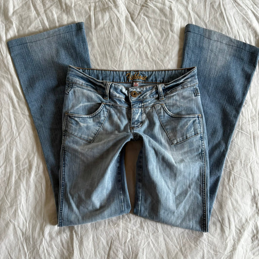 Fishbone Low-Rise Light Wash Straight Fit Jeans - Size XS/S