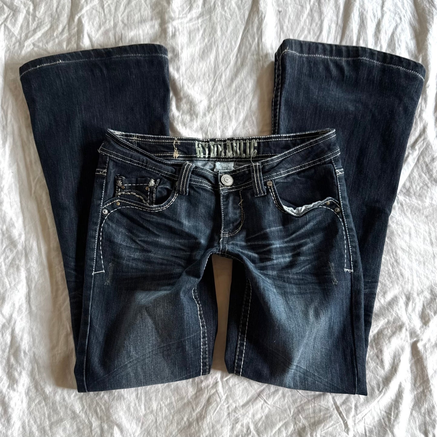 Hydraulic Low-Rise Dark Wash Flared Jeans - Size M