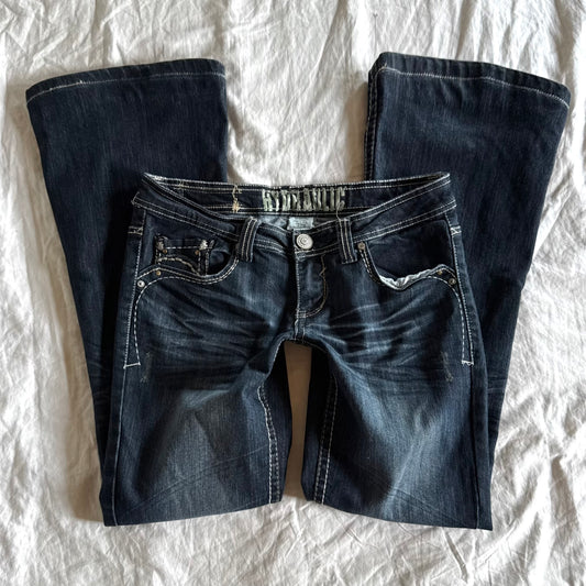 Hydraulic Low-Rise Dark Wash Flared Jeans - Size M