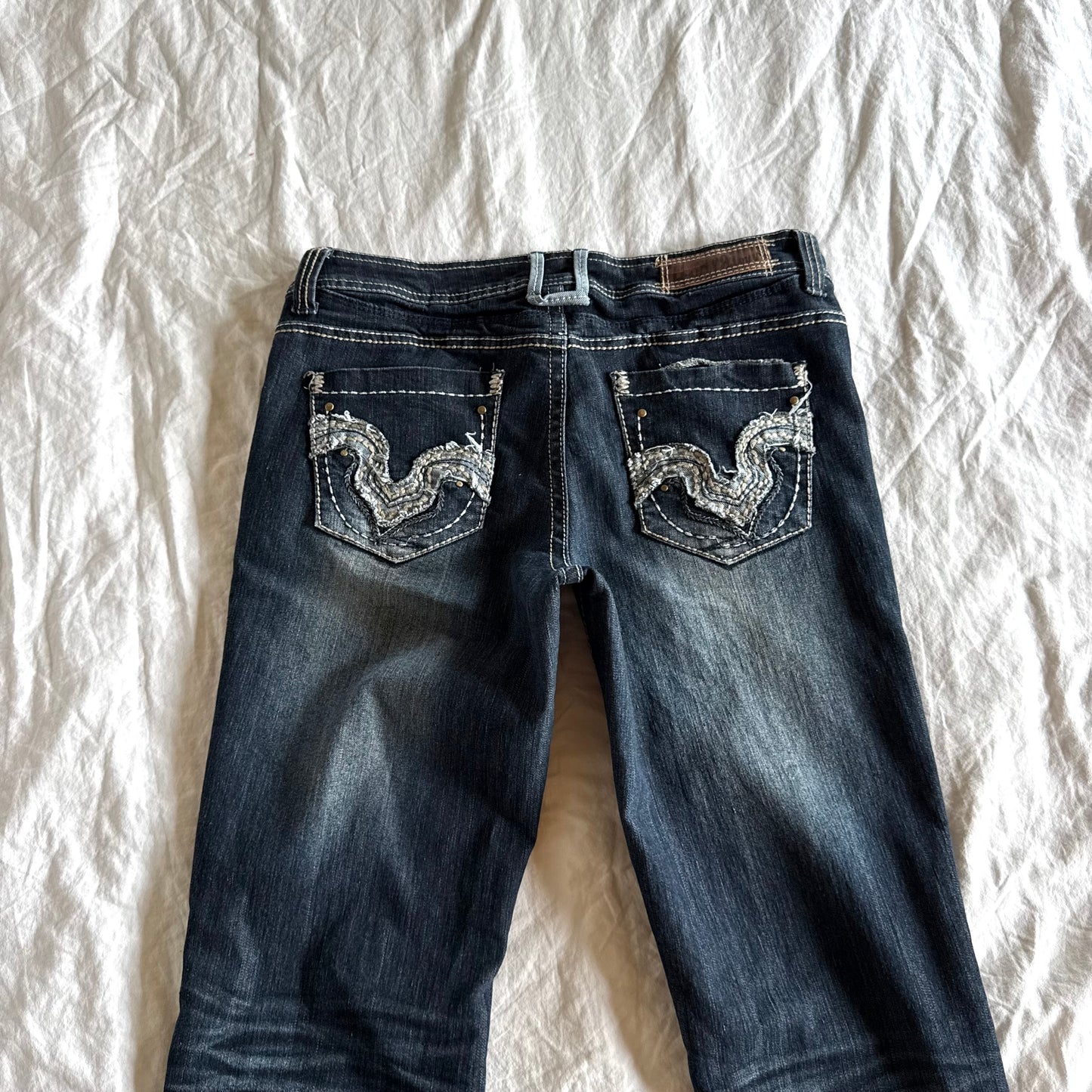 Hydraulic Low-Rise Dark Wash Flared Jeans - Size M