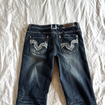 Hydraulic Low-Rise Dark Wash Flared Jeans - Size M