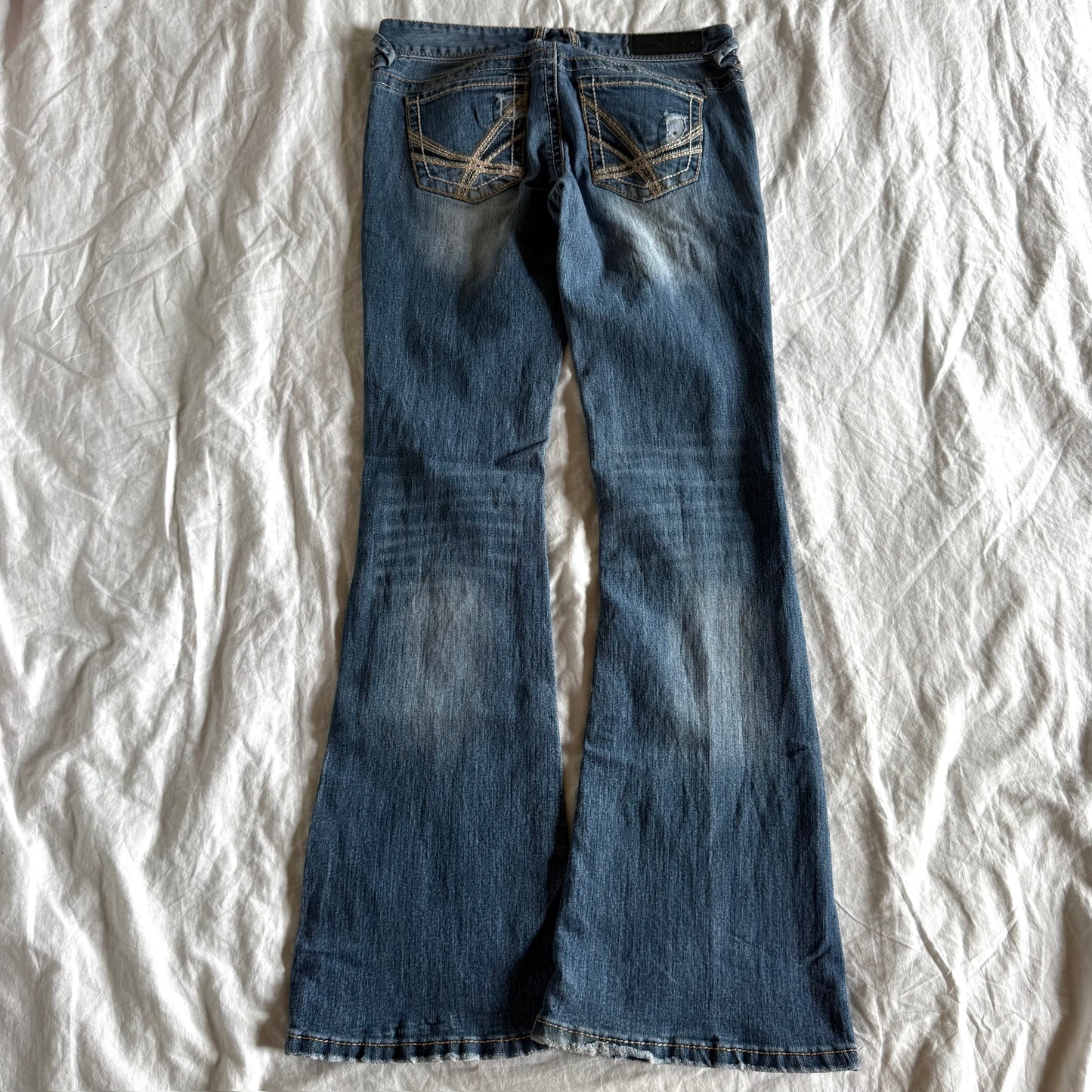 RUE21 Low-Rise Medium Wash Ripped Flared Jeans - Size XS