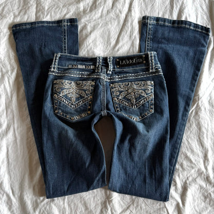 LA IDOL Low-Rise Dark Wash Bootcut Jeans - Size XXS/XS