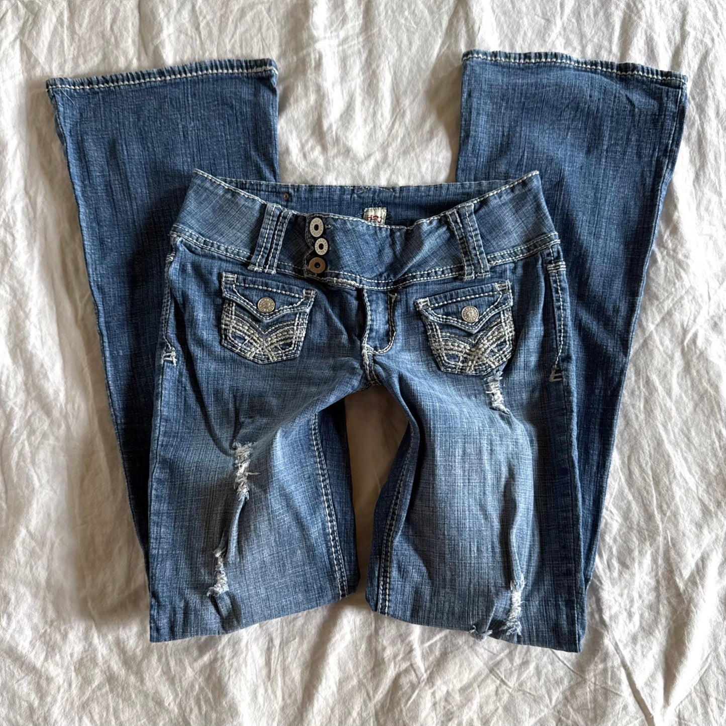 H2J Low-Rise Medium Wash Bootcut Jeans - Size XS