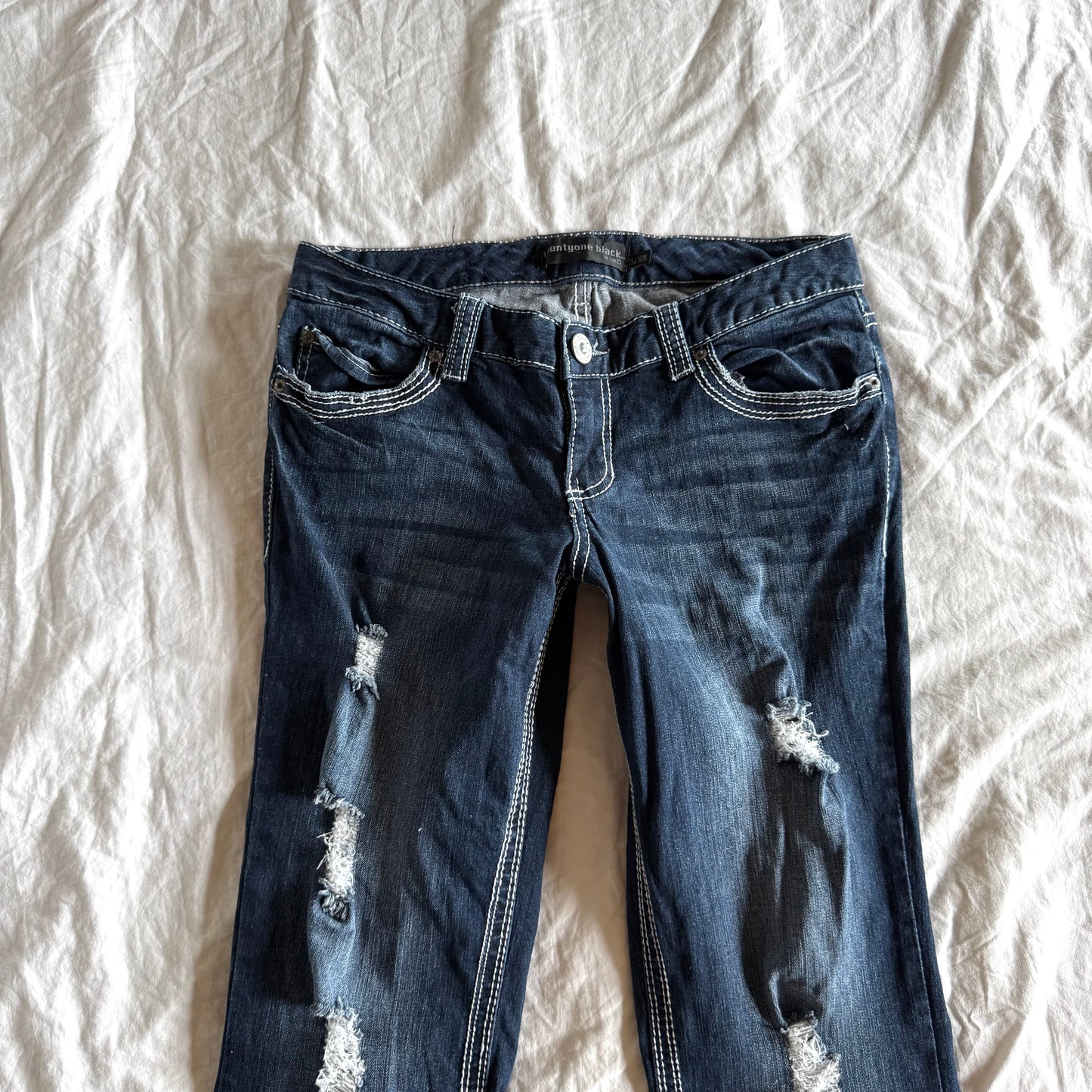 RUE21 Low-Rise Ripped Dark Wash Bootcut Jeans - Size M