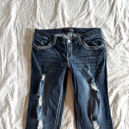 RUE21 Low-Rise Ripped Dark Wash Bootcut Jeans - Size M