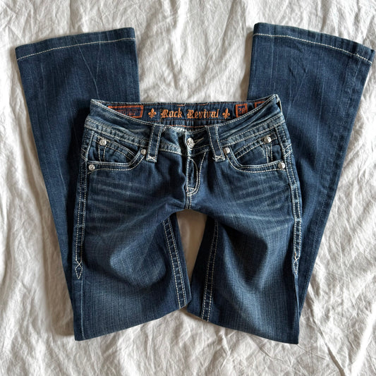 Rock Revival Low-Rise Dark Wash Bootcut Jeans - Size XS