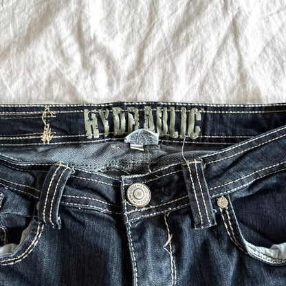 Hydraulic Low-Rise Dark Wash Flared Jeans - Size M