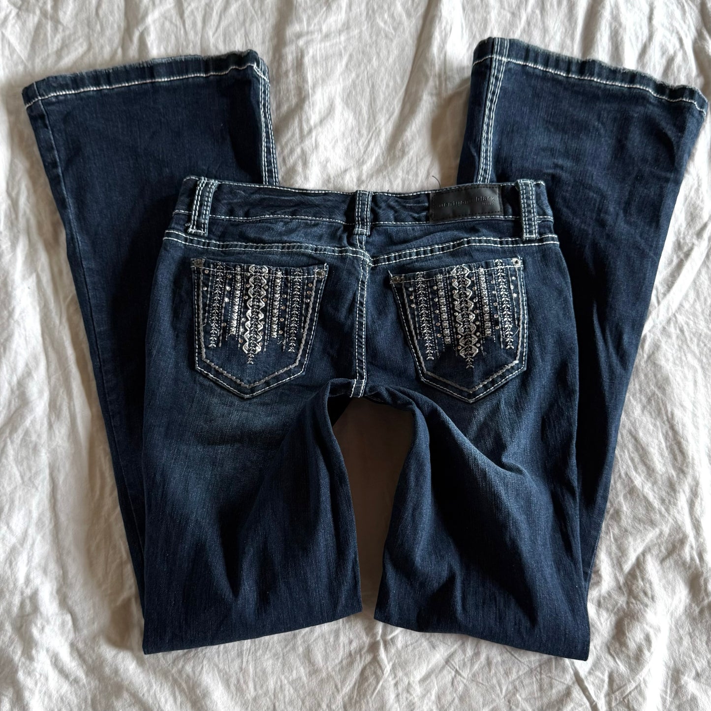 RUE21 Low-Rise Ripped Dark Wash Bootcut Jeans - Size M