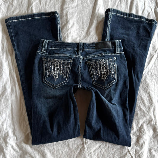 RUE21 Low-Rise Ripped Dark Wash Bootcut Jeans - Size M