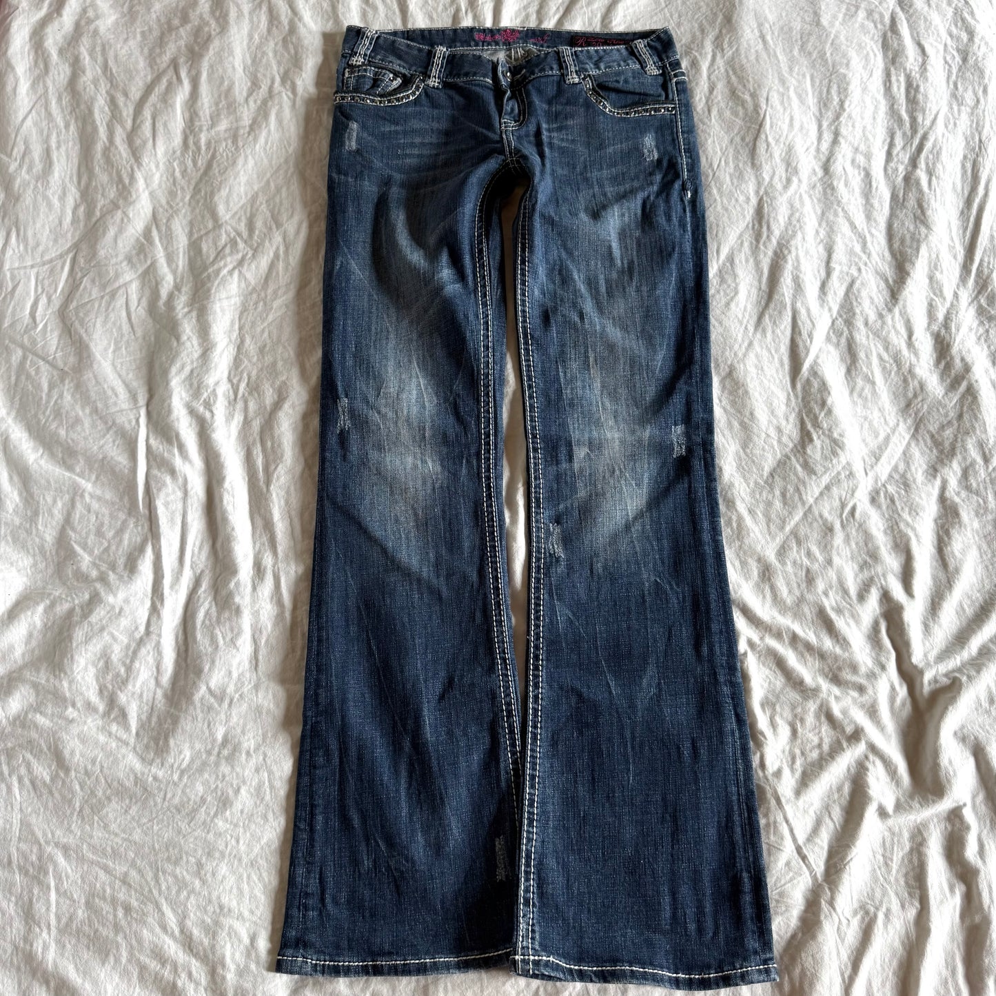 Rock & Roll Cowgirl Low-Rise Dark Wash Bootcut Jeans - Size M