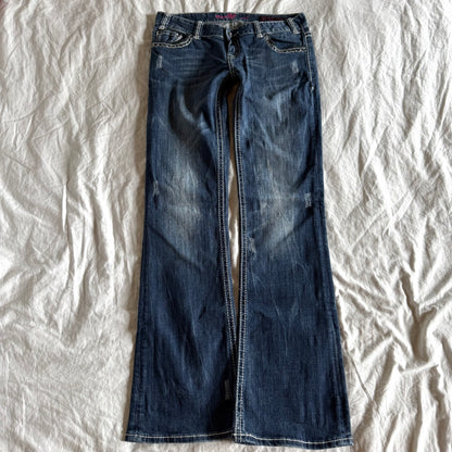 Rock & Roll Cowgirl Low-Rise Dark Wash Bootcut Jeans - Size M