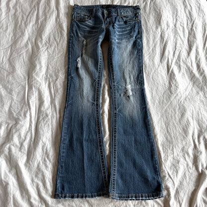RUE21 Low-Rise Medium Wash Ripped Flared Jeans - Size XS