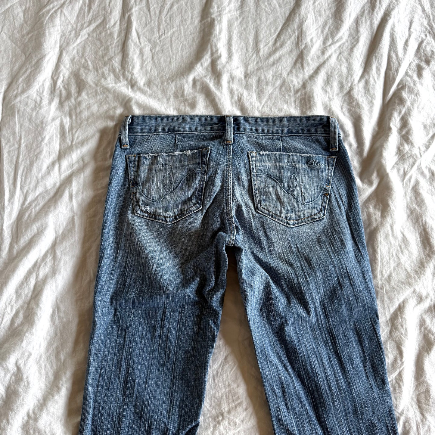 Sacred Blue Low-Rise Light Wash Flared Jeans - Size XS