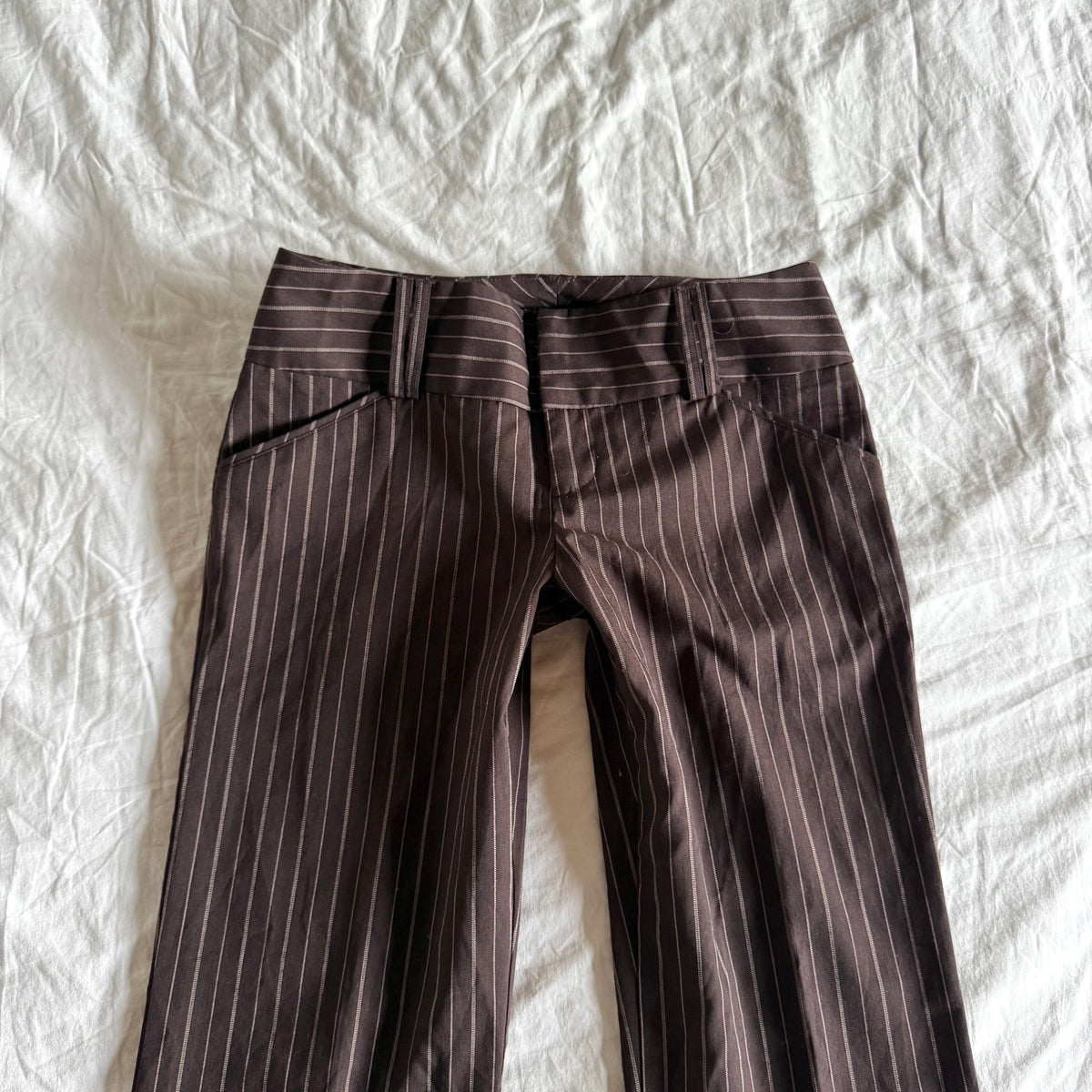 My Michelle Low-Rise Striped Office Siren Straight Fit Trousers - Size S