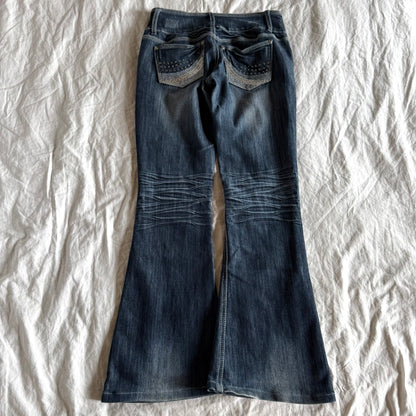 Almost Famous Low-Rise Dark Wash Ripped Flared Jeans - Size XS